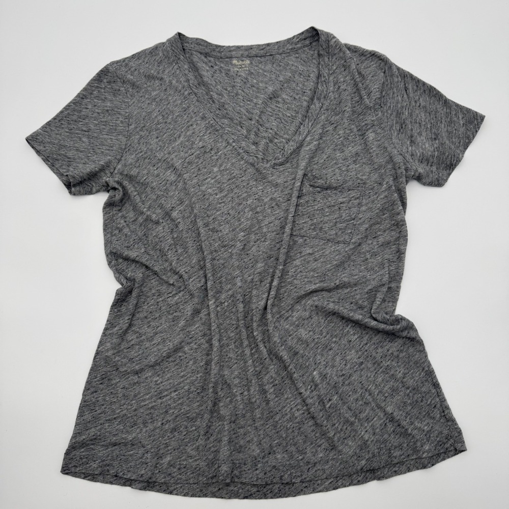 Madewell Whisper Cotton V-Neck Pocket Tee Heathered Gray Short Sleeve Top Size M